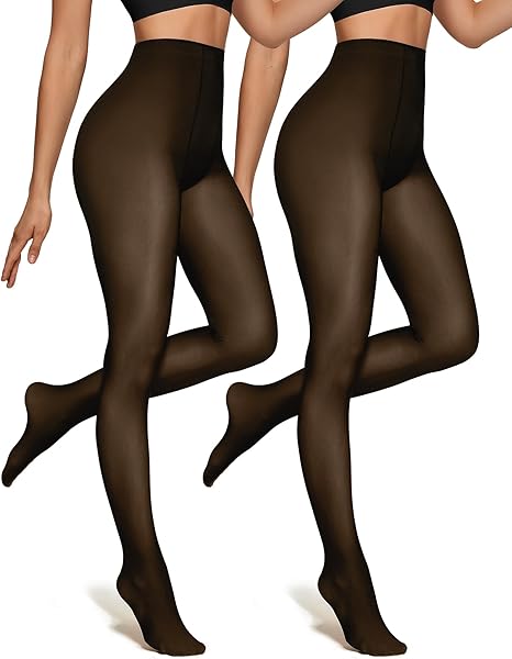 Thermal Fleece-Lined Tights: Fake Sheer Look Leggings (2-Pack)