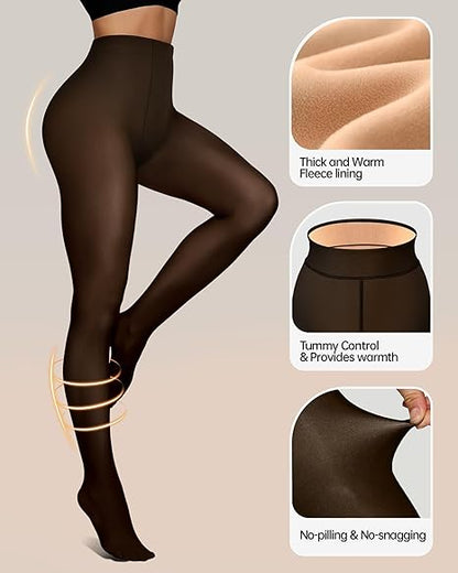 Thermal Fleece-Lined Tights: Fake Sheer Look Leggings (2-Pack)