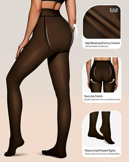 Thermal Fleece-Lined Tights: Fake Sheer Look Leggings (2-Pack)