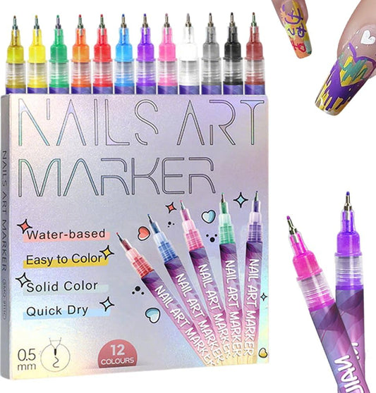 Pro Nail Art Marker Kit (12 Pens)